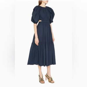 Ulla Johnson Claire Puff Sleeve Cotton Poplin Midi Dress Midnight Sz 4